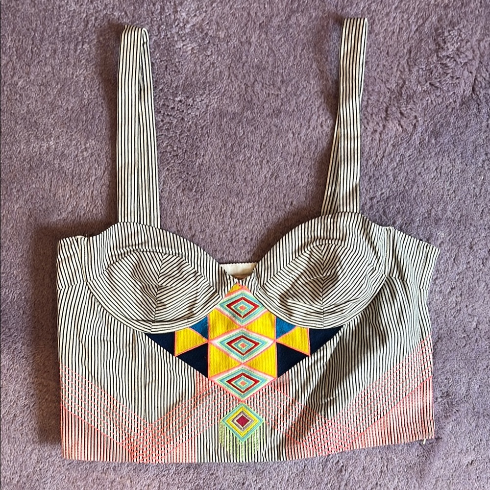 Mara Hoffman Gray Yellow Embellished Crop Bodysuit